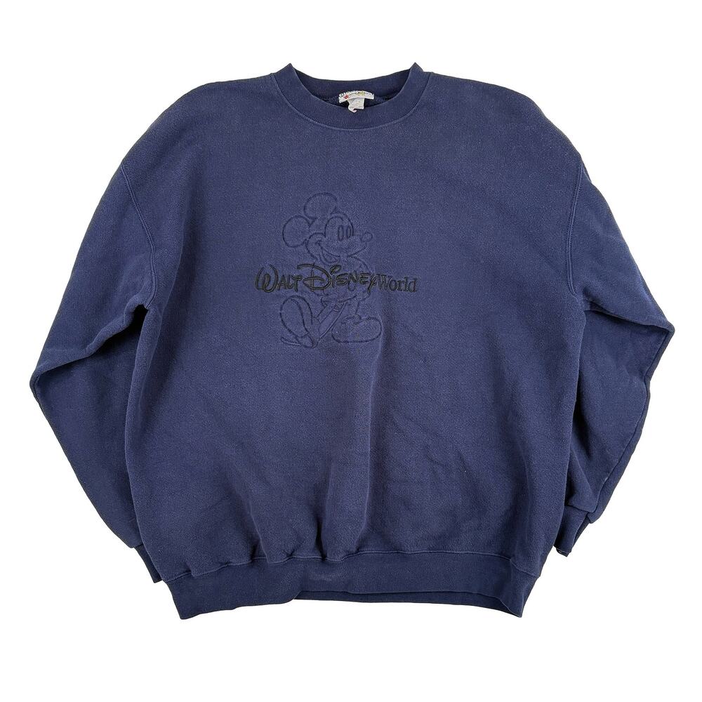 VTG Disney World Mickey Mouse Sweatshirt Women XL Navy Blue Embroidered 90s